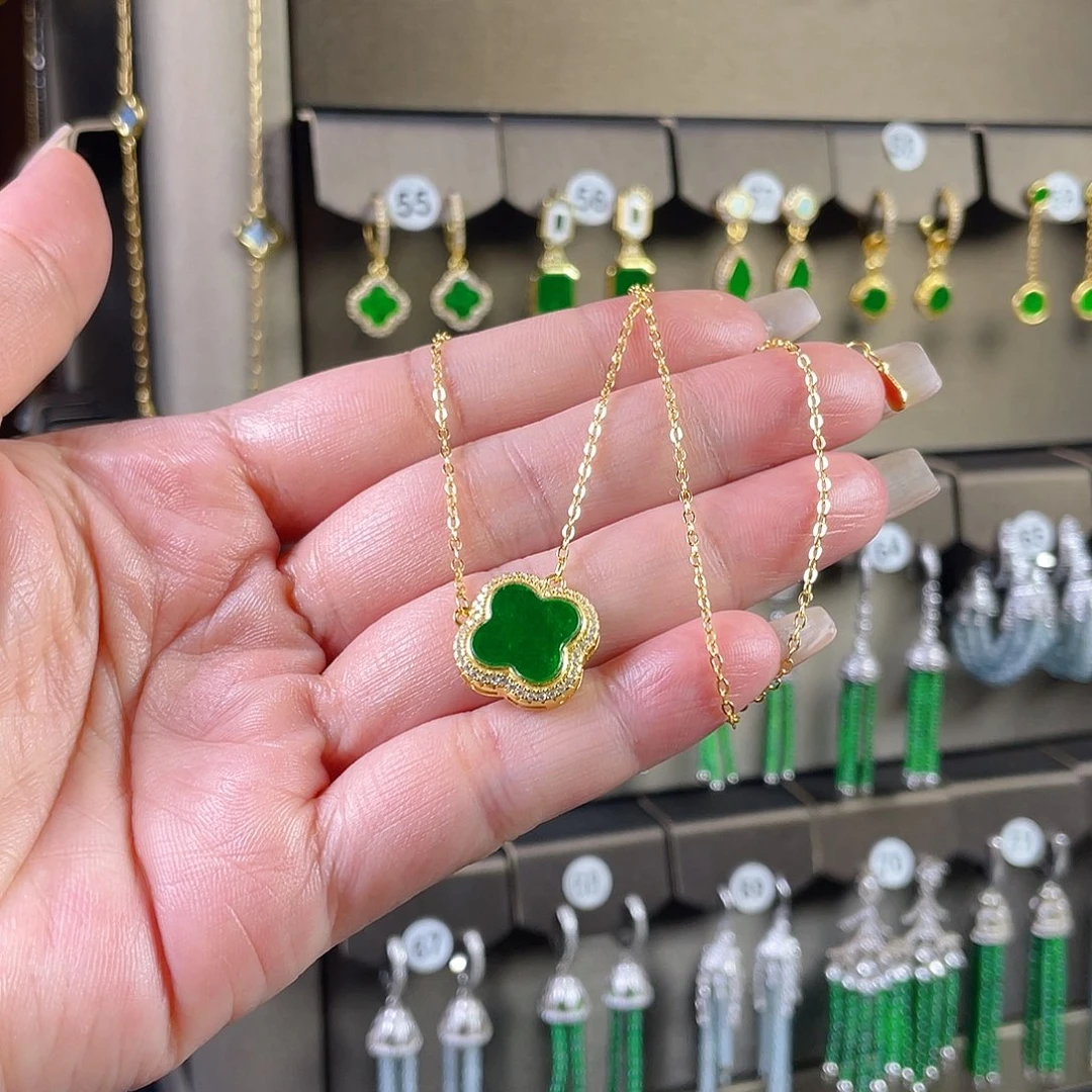 翡翠银S925镶嵌耳饰缅甸A货