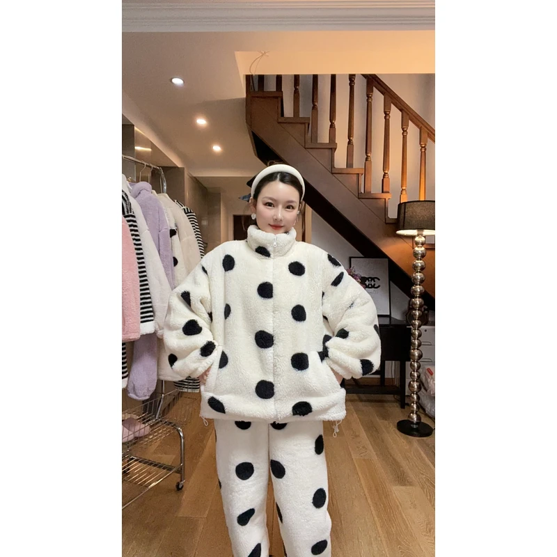 2025秋冬新款加绒加厚家居服套百搭时尚质宽松睡衣可外穿(何)