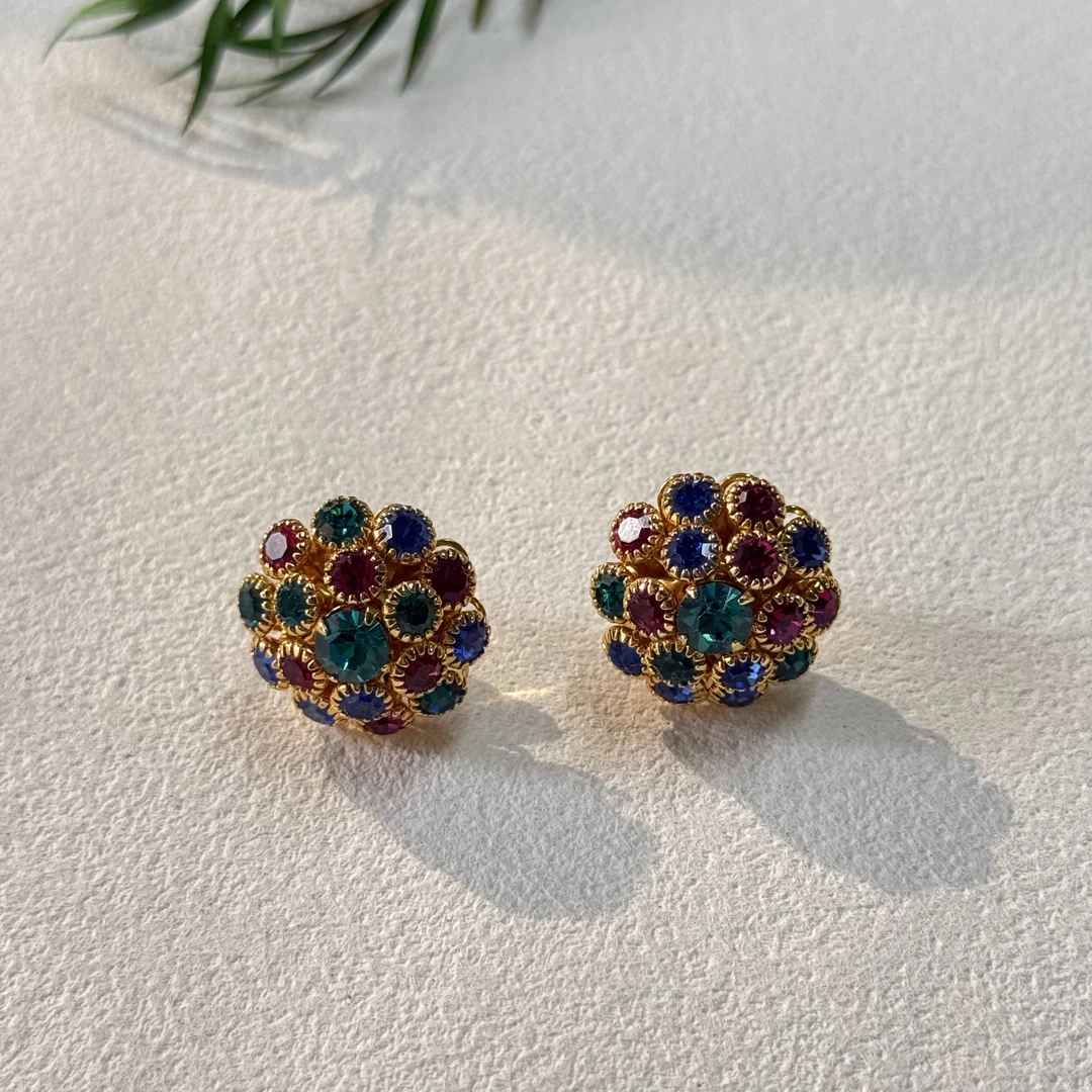 铜合金合成锆石耳饰 【六六中古】孤品复古耳钉te3576