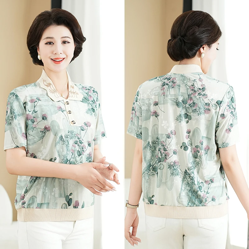 妈妈夏装2025新款短袖夏季气质时尚中老年女装大码洋气上衣衬衫