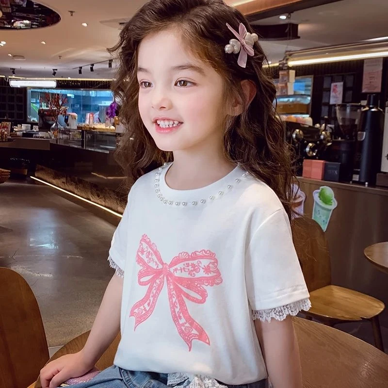 女童短袖T恤夏装2025新款韩版儿童休闲百搭圆领上衣小女孩打底衫