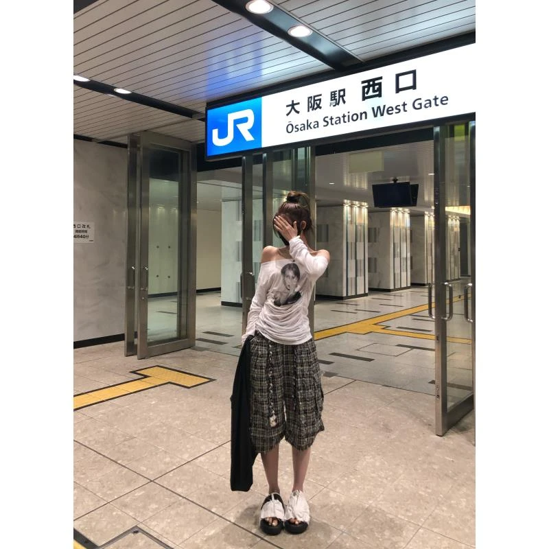 婉君Y【澳洲留学生】夏季韩版格子阔腿潮流百搭休闲裤LWJ25B2K1590