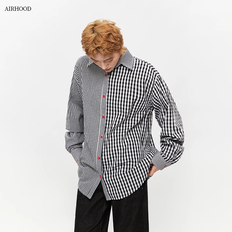 AIRHOOD国潮爆款不规则拼接设计情侣衬衣休闲洋气时尚上衣女N5321