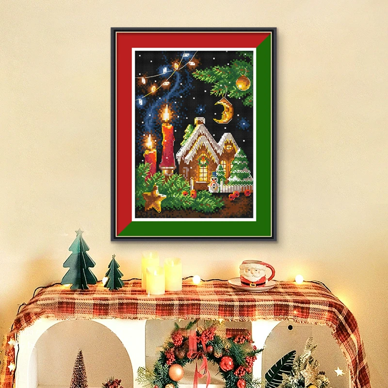 ks十字绣新款圣诞夜自己绣手工棉线满绣小件高端清新印花简单