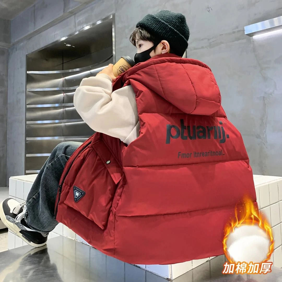 男童马甲秋冬款2025新款儿童装加厚夹棉外穿男孩背心大童冬季外穿