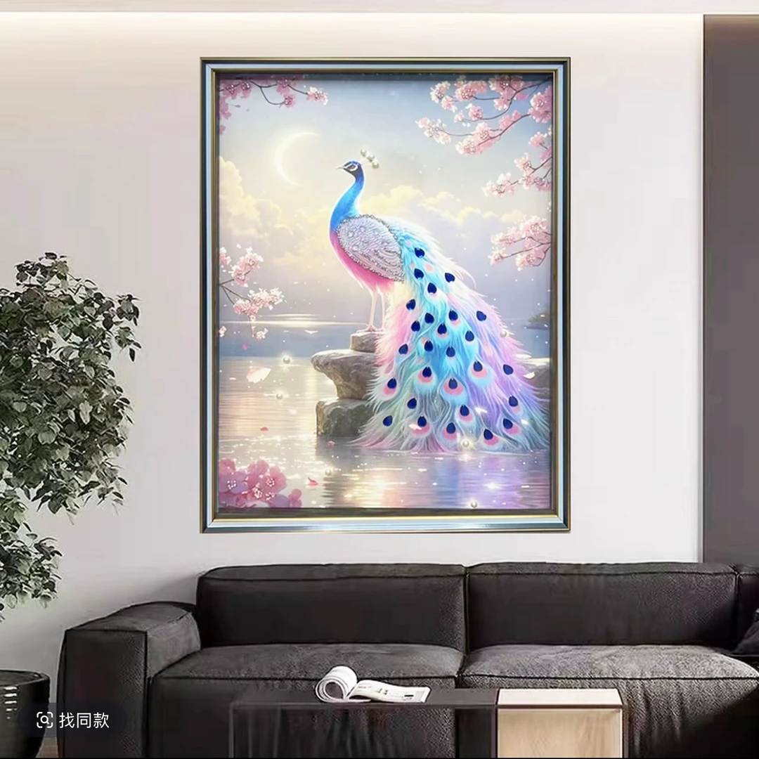 A05炫彩孔雀装饰画适用于餐厅客厅卧室玄关等多种场所