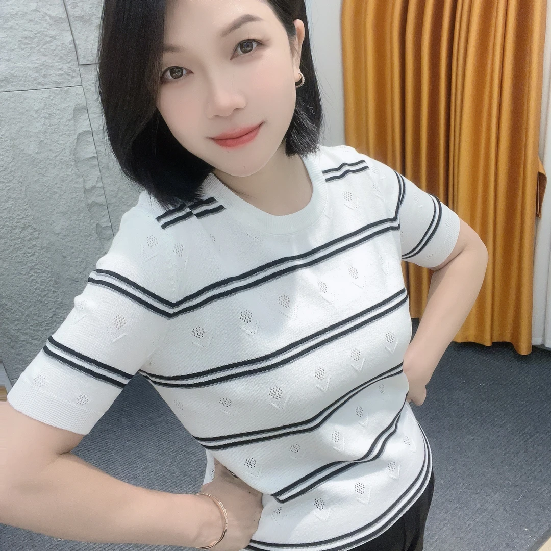 5194出口泡菜国新款【大米家上衣】镂空小众设计针织衫韩版显瘦条纹