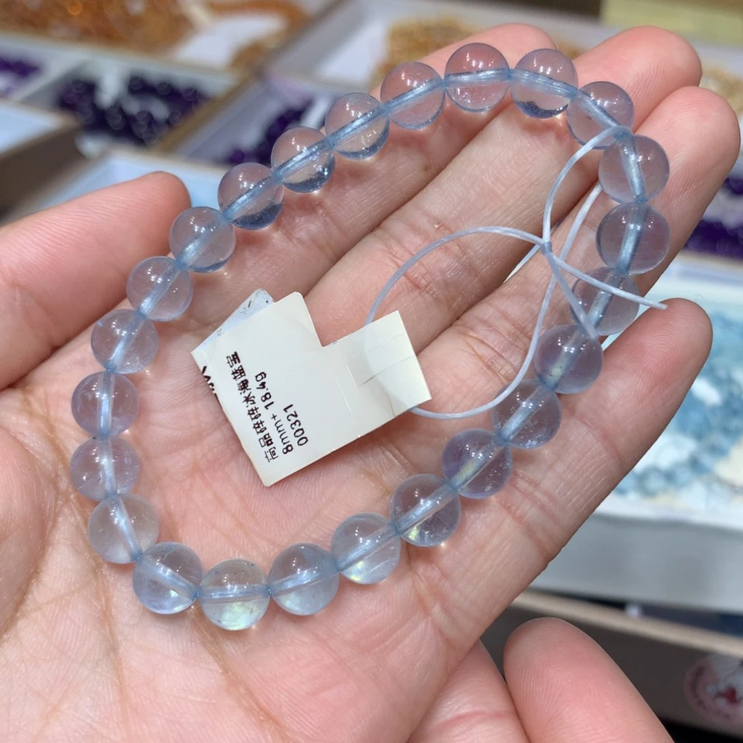 海蓝宝石手链未镶嵌碎碎冰海蓝宝手串8mm+