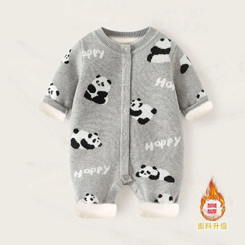婴儿服针织连体衣秋冬款爬服新生儿线衣宝宝加厚毛衣加绒儿童衣服
