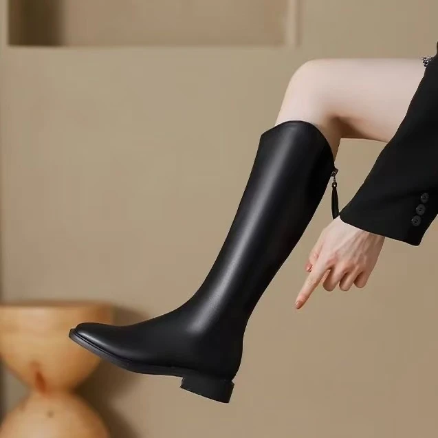 专柜瘦瘦长靴【腿围35CM以内】瘦瘦全皮长靴不过膝骑士靴女显瘦长靴