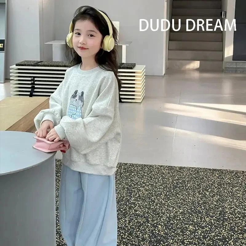 男女童秋季套装洋气2025新款韩版套头衫童装儿童圆领长袖套装春秋