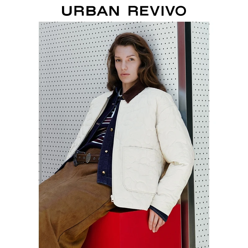 UR2025秋季新款女流光风休闲绗缝花朵拉链圆领棉服UYL150037