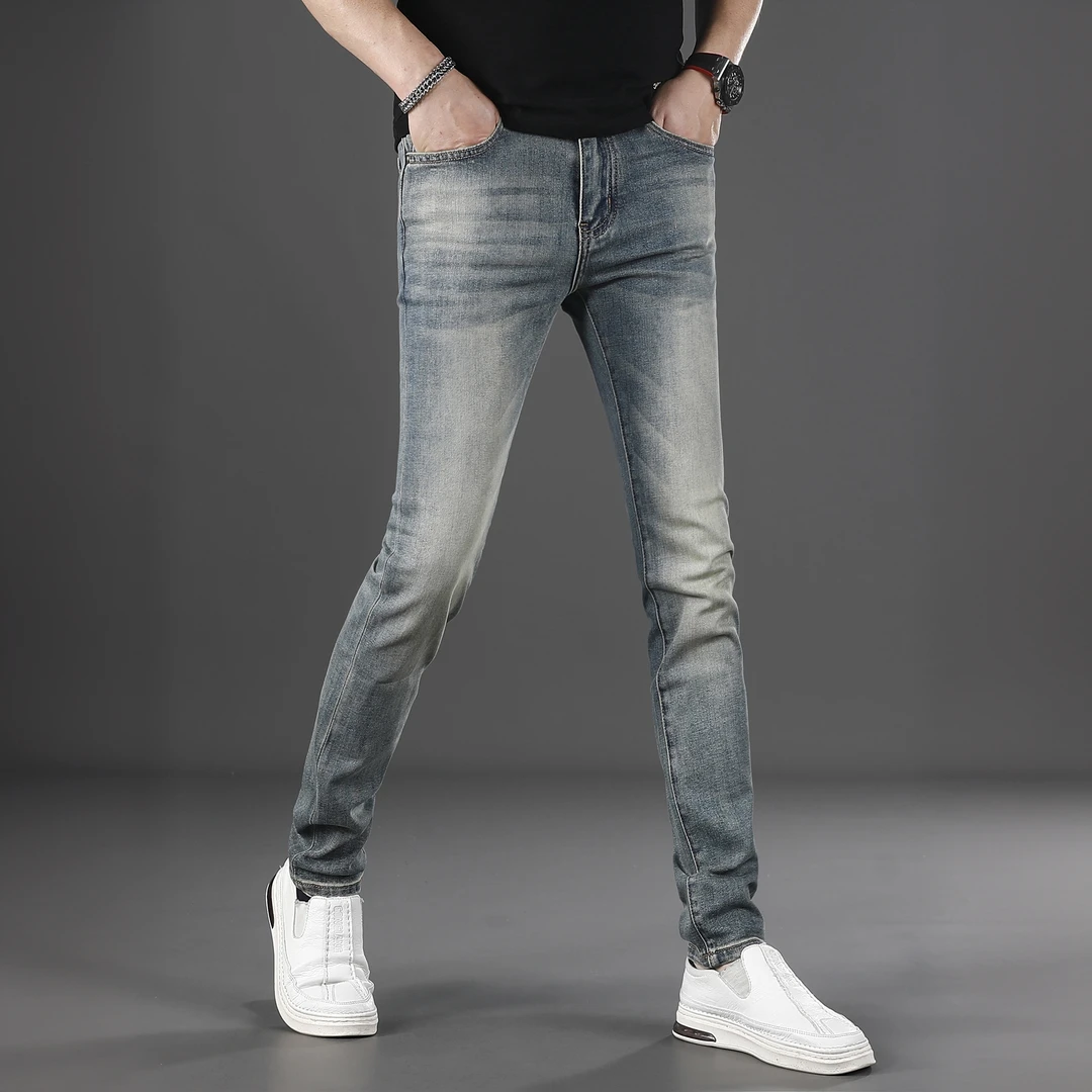 希敦纽勒男士蓝色牛仔裤夏季百搭修身小脚弹力欧版潮流休闲男裤子