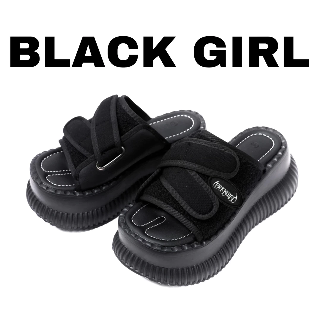 Blackgirl新款【杀疯了】原创夏季拖鞋凉鞋一脚蹬厚底鞋原头百搭