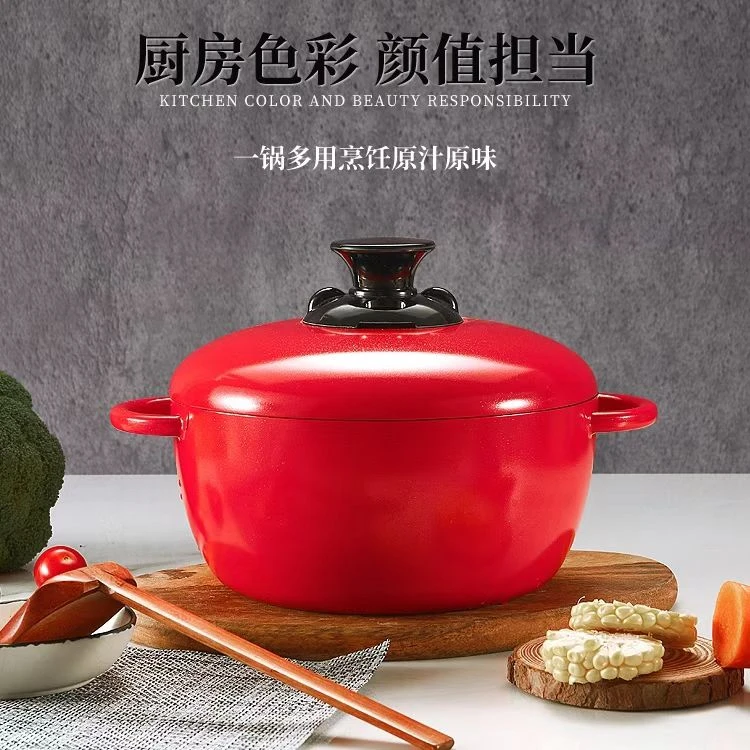 日式珐琅锅无水焖烧不粘锅电磁炉燃气家用煲汤煮炖非铸铁加厚复底