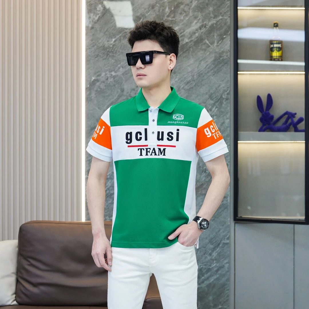 2025夏季新款男士高品质时尚撞色刺绣胸标时尚百搭短袖POLOT恤