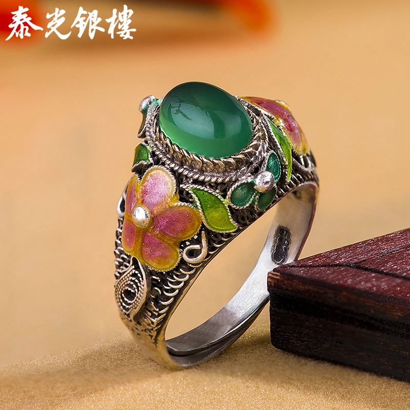 泰光银楼 925银珐琅戒指 马雅静设计梅花戒指花丝国风银饰