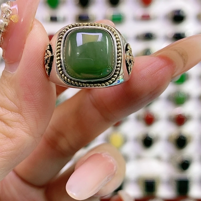 【闪购商品】银S925镶嵌戒指和田玉祥*