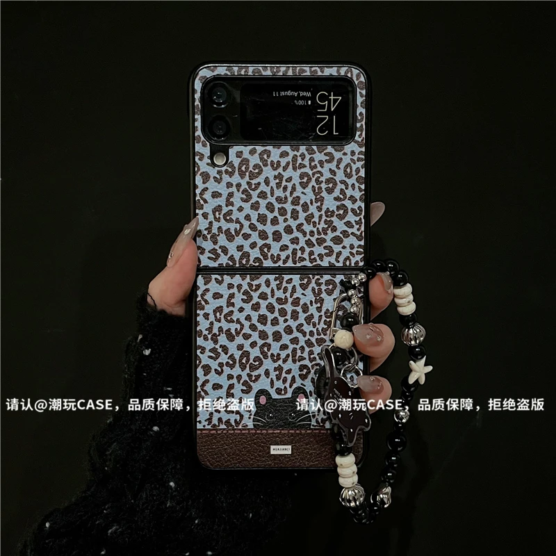 （三星zflip4系列）金属折叠皮纹适用三星zflip4/zflip3手机壳防摔