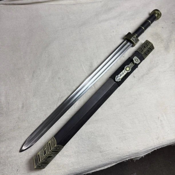 3846 龙泉昊天剑高锰钢汉剑如意剑黑木鞘未开刃