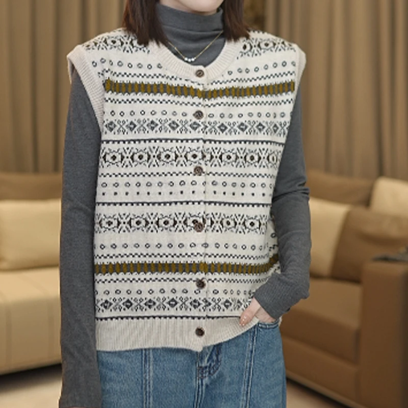 [清仓款]SZZ-L58711羊毛费尔岛系列马甲女装针织衫