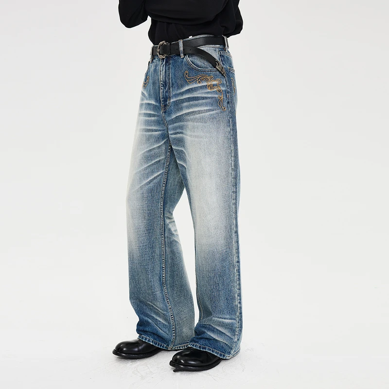 CATSSTAC 浮世雕花宽松直筒牛仔裤