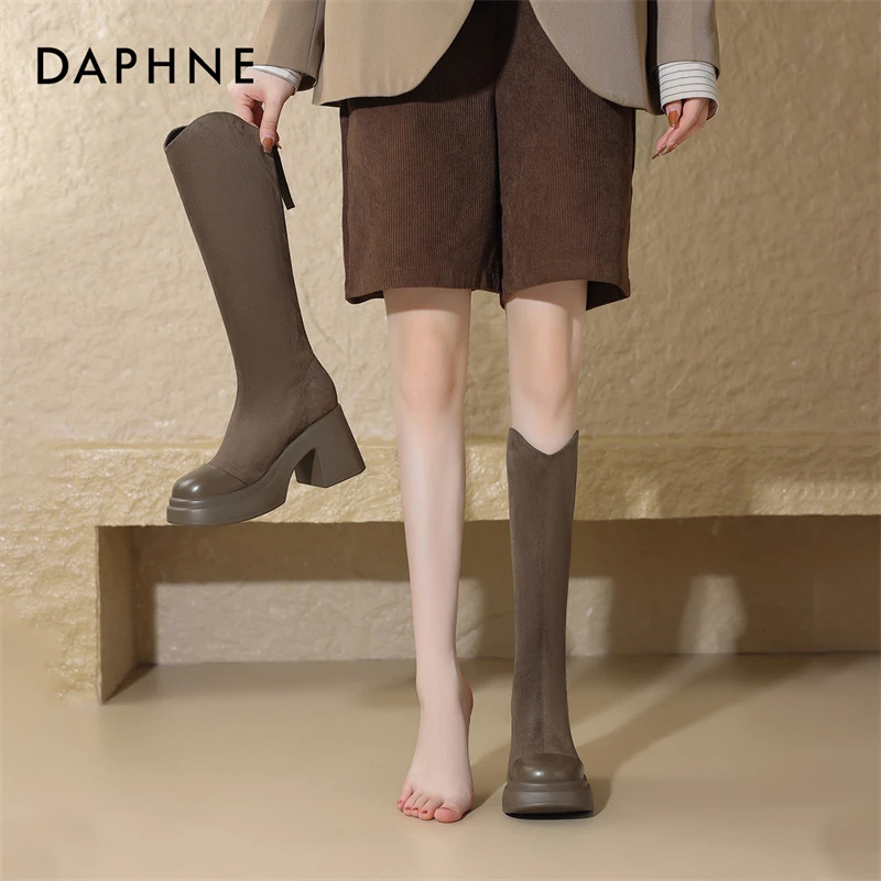 达芙妮厚底粗跟显瘦弹力长靴2025秋季新款爆款高筒靴骑士瘦瘦靴子