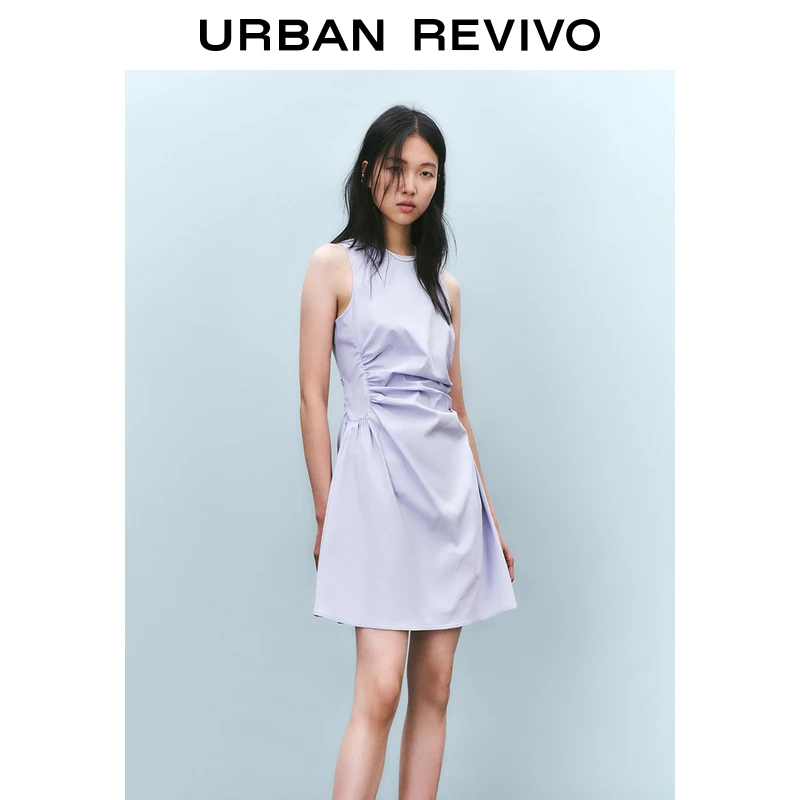 UR2025春季新款女欧若风摩登褶皱收腰显瘦无袖连衣裙UYY750030