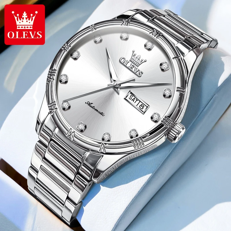 瑞士欧利时手表男士夜光全自动机械表防水简约商务精钢腕表双日历