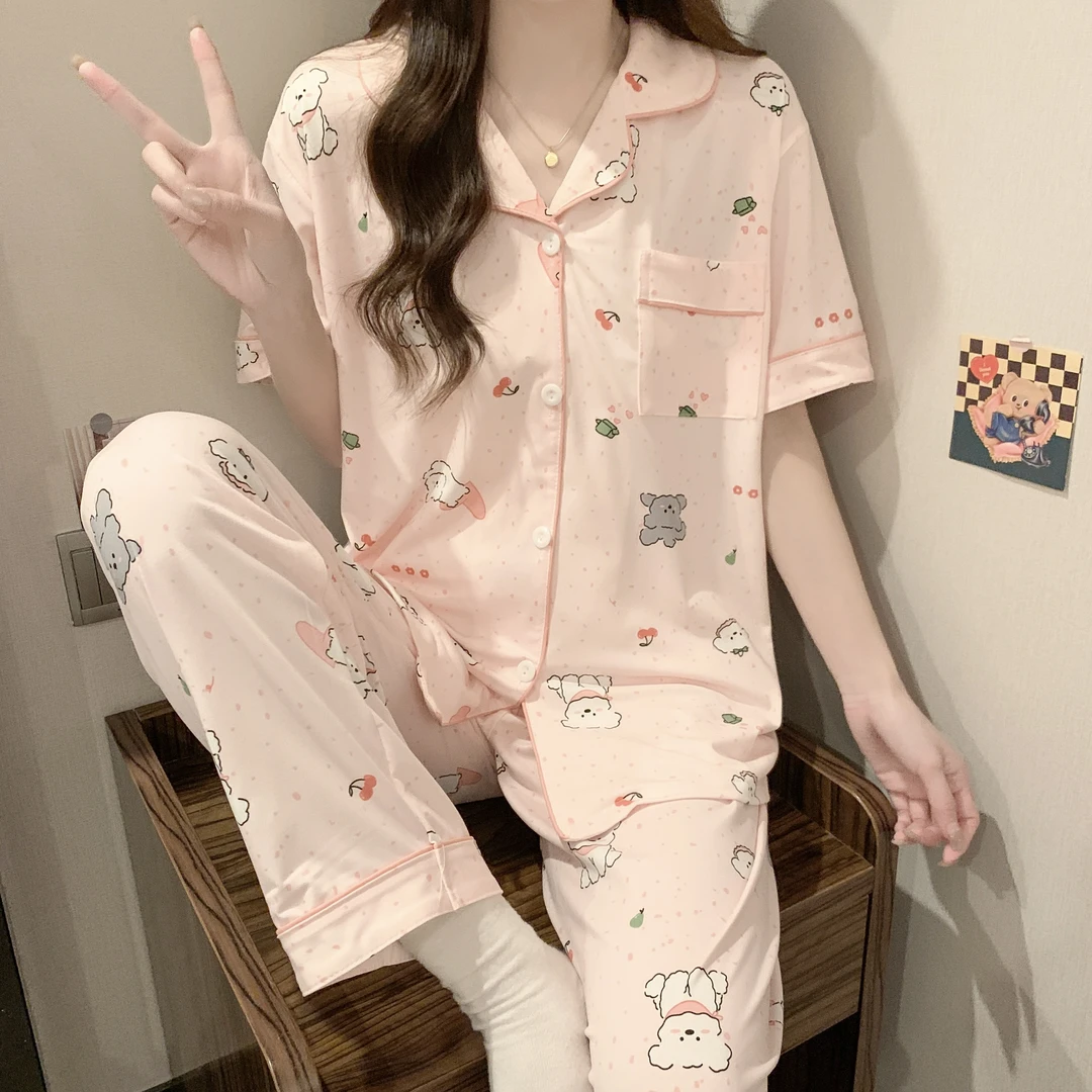 睡衣三件套女2025夏季新款短袖套装可爱卡通少女夏天可外穿家居服
