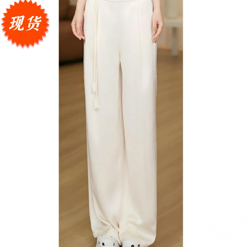 【现货】【K101】醋酸绸面提花夏季高腰显瘦垂感直筒阔腿裤-园园