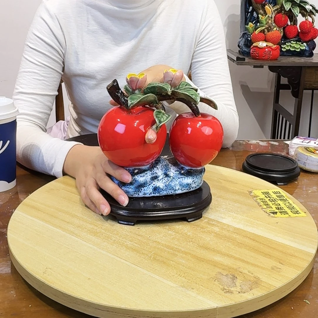 陶瓷双苹果摆件陶瓷