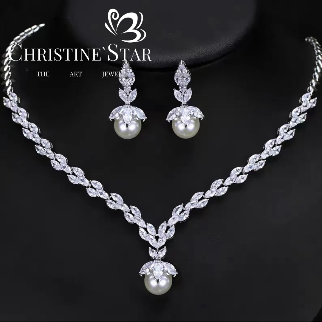 铜合金合成锆石项链 E0201 白色珠珠公主系列