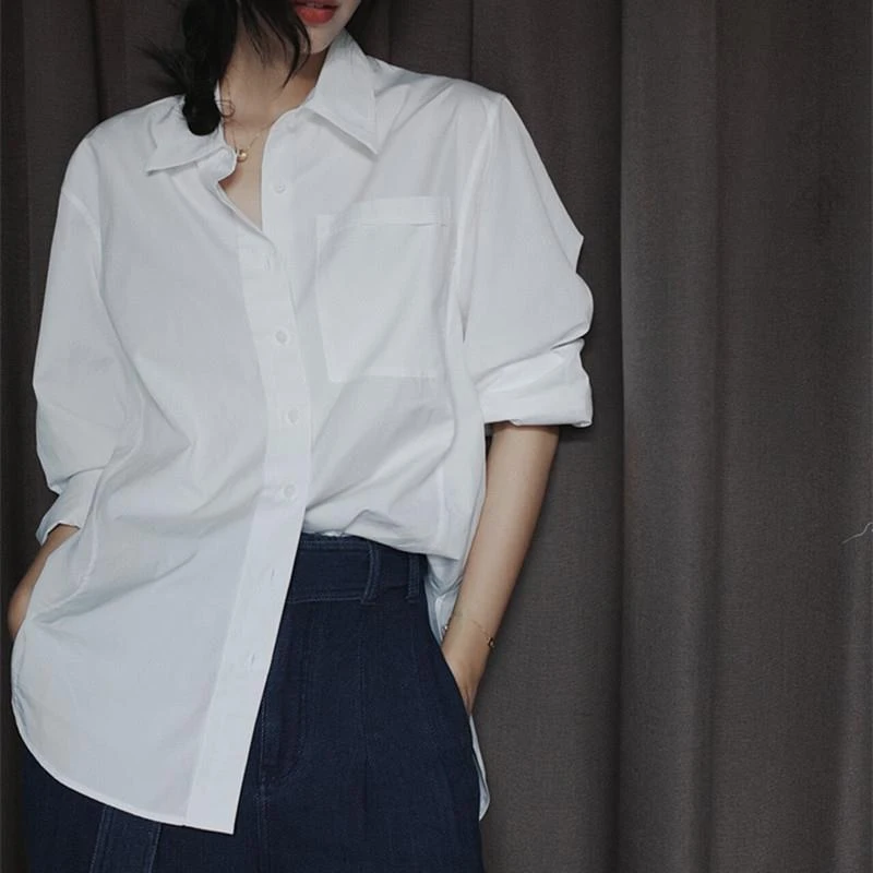 法式白色叠穿长袖衬衫外套女早秋新款高级感宽松bf慵懒风休闲上衣