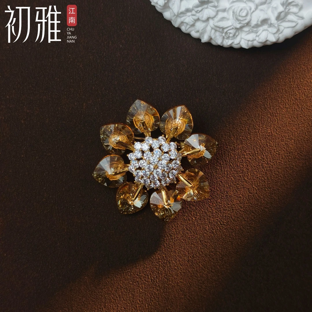 铜仿水晶胸针 初雅PIN-施家系列【太阳花】设计师款铜镀胸针