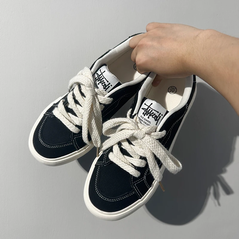 2025新款爆款透气鞋子男学生低帮百搭厚底板鞋男士小众休闲帆布鞋