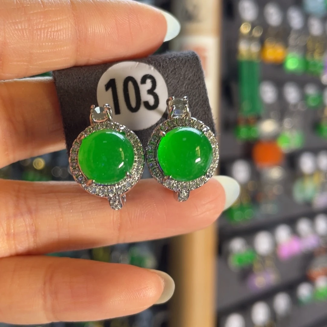 银S925镶嵌翡翠耳饰103