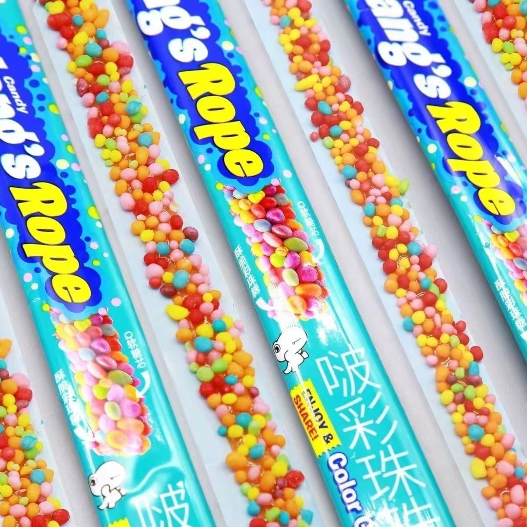 升旺啵彩珠糖爆款彩豆水果糖长条软糖果汁卷卷糖果水果彩虹糖