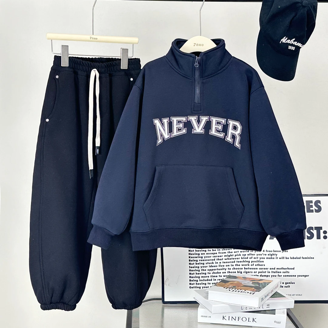 w869儿童加绒卫衣秋冬新款韩版宽松儿童上衣男孩冬装潮牌男童中领