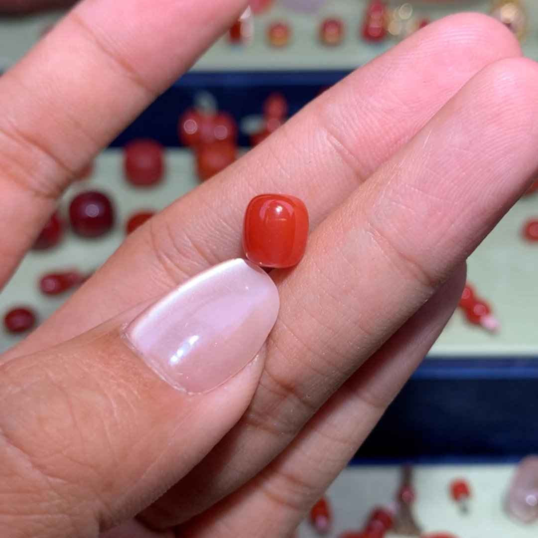 南红玛瑙玫红枣珠7.4×8.2未镶嵌微纹