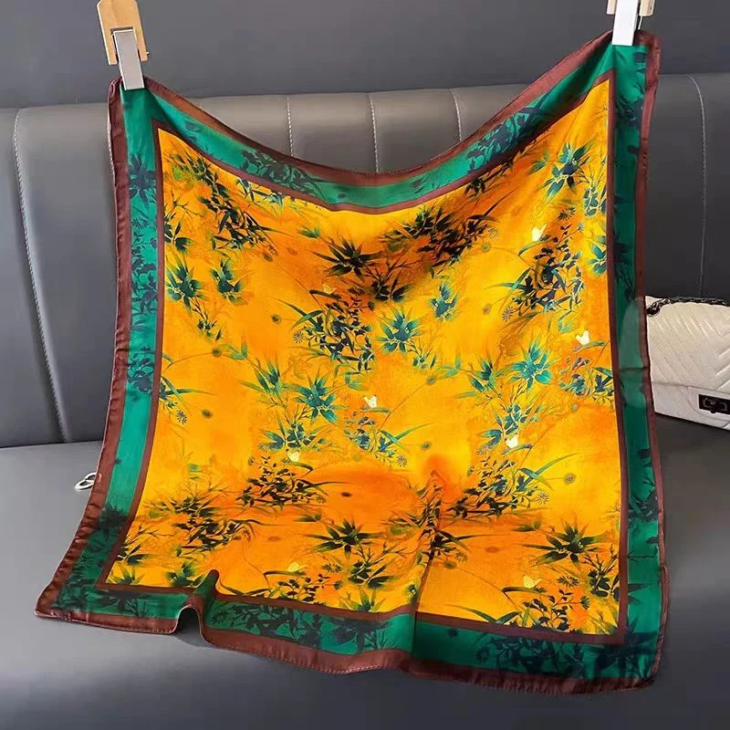 7033绿叶黄镜丝巾70*70