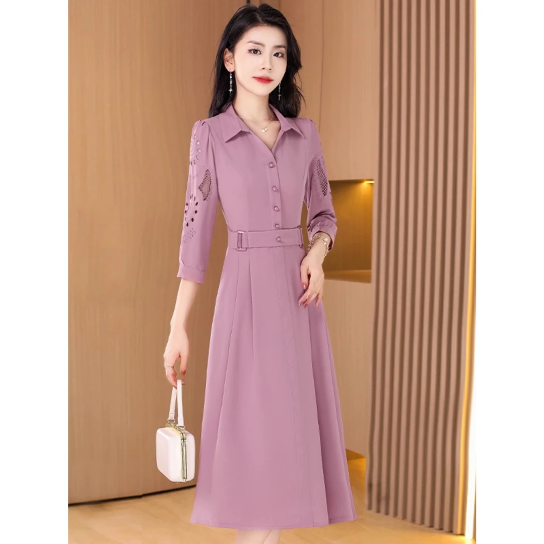 纱料长袖连衣裙女春夏季2025新款国际仿奢华高端精致妈妈裙子