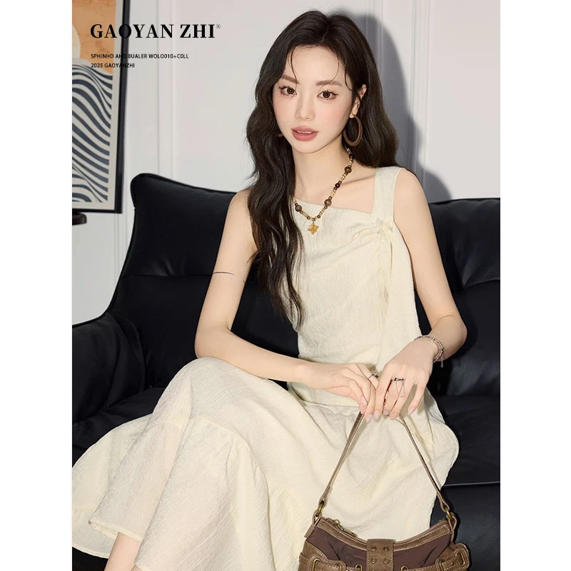 高妍知小个子超好看无袖连衣裙女装夏季新款收腰显瘦高级感长裙子