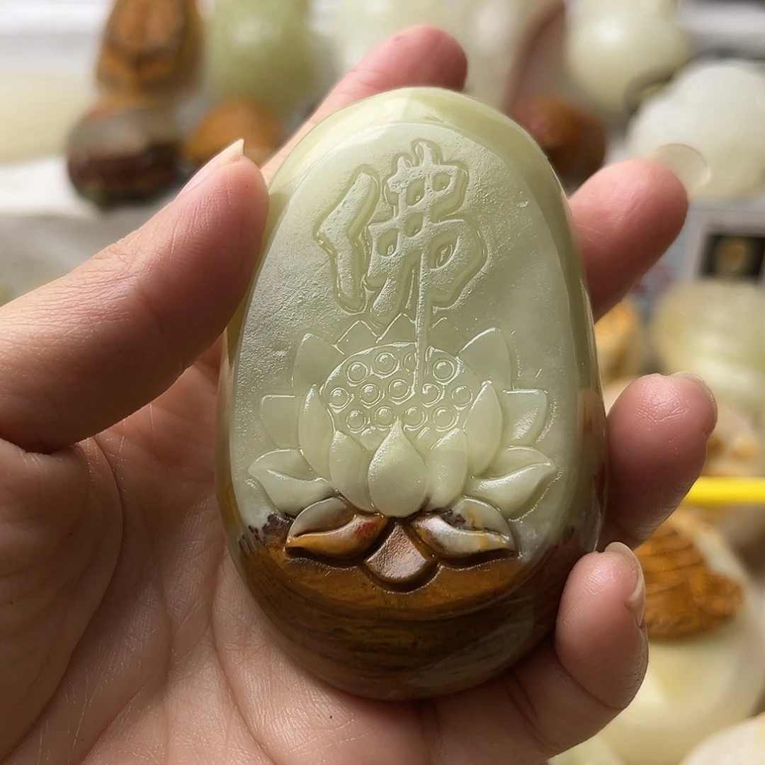 石材方解石手把摆件不退换佛莲