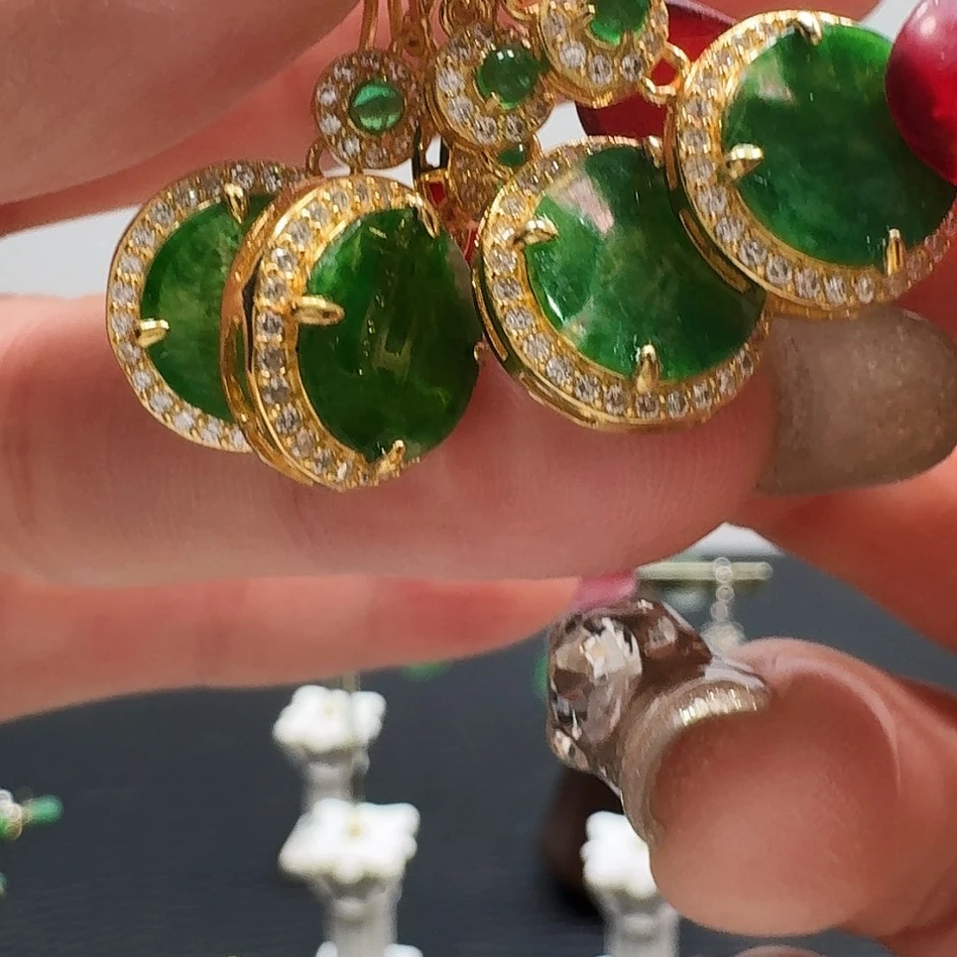 翡翠耳饰银S925镶嵌多样性发1fu