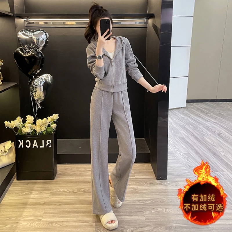 2025加绒休闲运动套装减龄春秋休闲显瘦连帽时尚冬季洋气加厚宽松