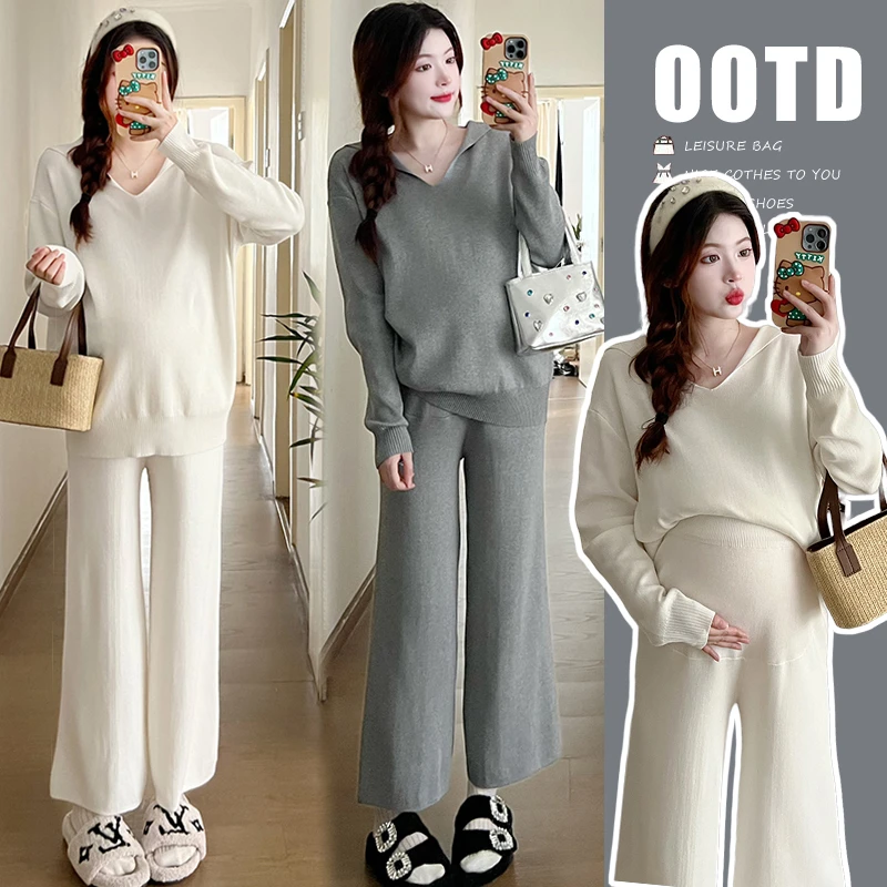 孕妇装2025新款网红孕妇套装春秋款宽松两件套托腹阔腿裤孕期穿搭