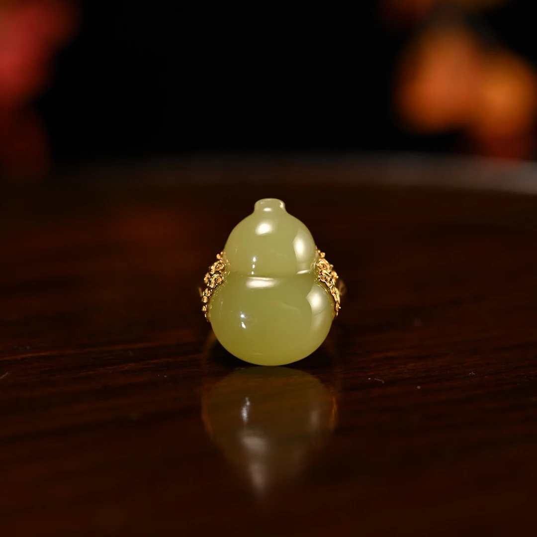 LOT8843和田玉黄玉葫芦戒指/杭拍