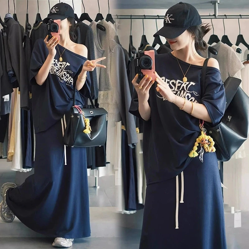 韩版2025新款夏季网红套装宽松上衣+半身裙两件套百搭