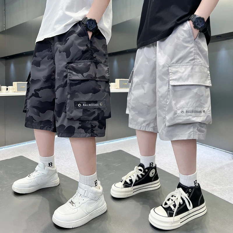 男童迷彩短裤夏季儿童夏装工装裤薄款2025新款男孩潮酷帅气五分裤